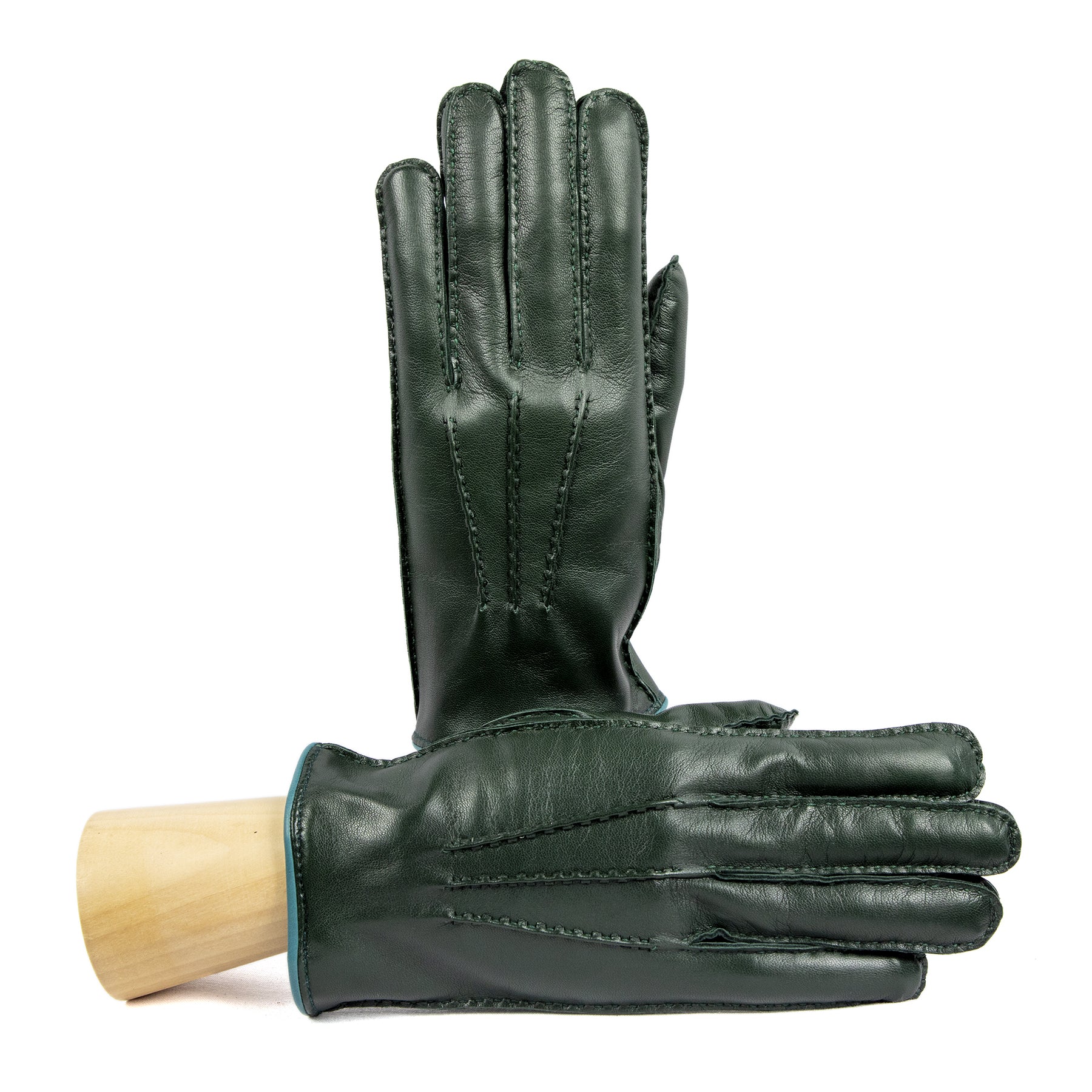 Guanti da uomo in pelle nappa colore verde interamente cuciti a mano e  foderati cashmere - Gala Gloves