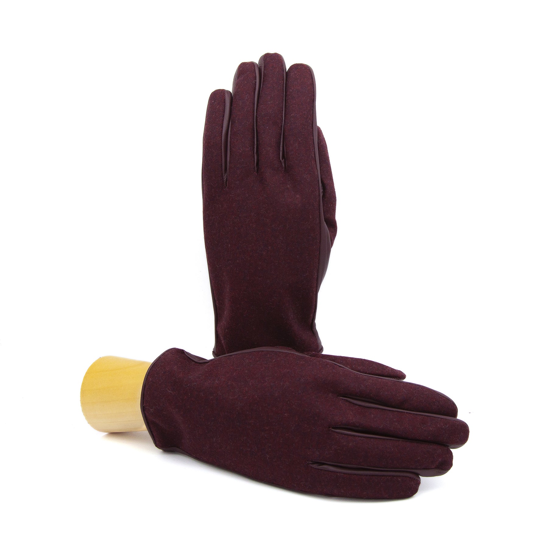 Men's burgundy nappa touch leather gloves and Holland&Sherry wool