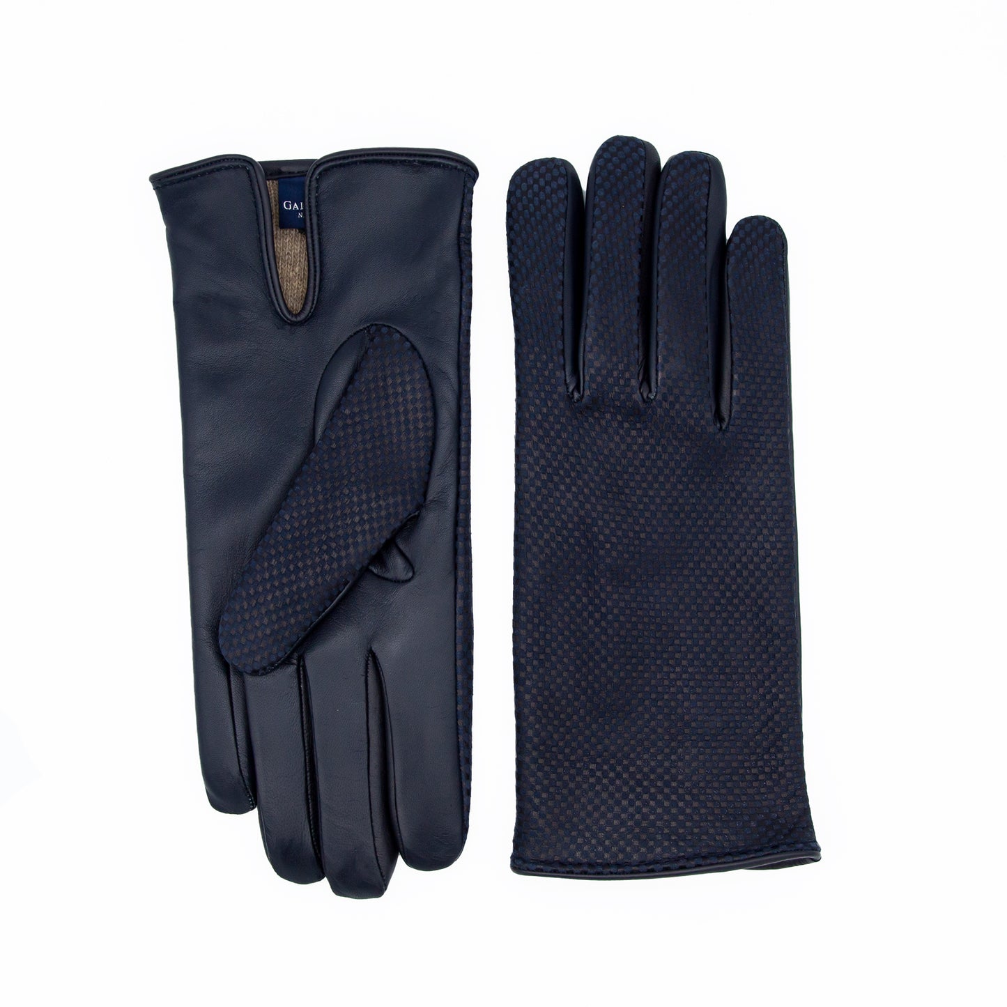 Men's black printed and touchscreen nappa leather gloves and cashmere lining