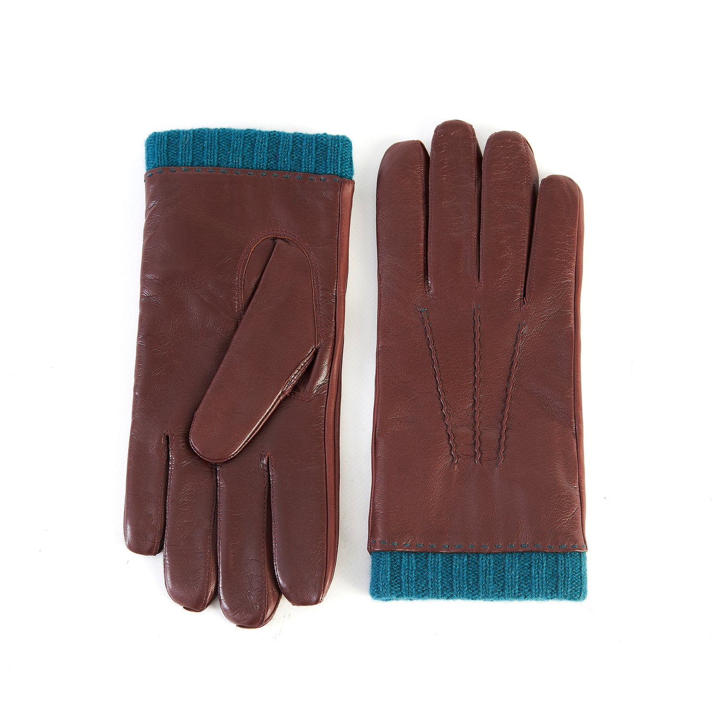 Men's burgundy nappa leather gloves with coloured cashmere lining and cuff