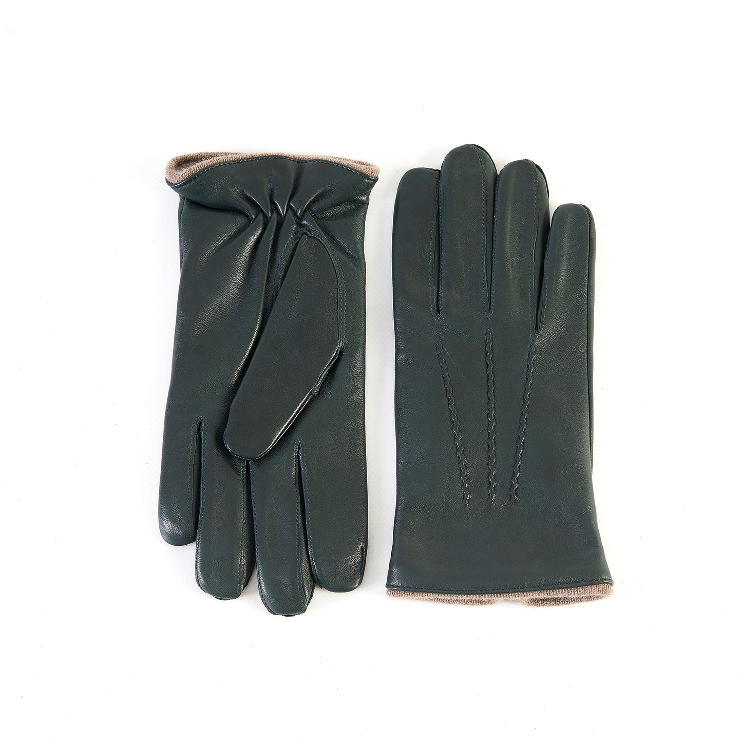 Men's green nappa leather gloves and cashmere lining