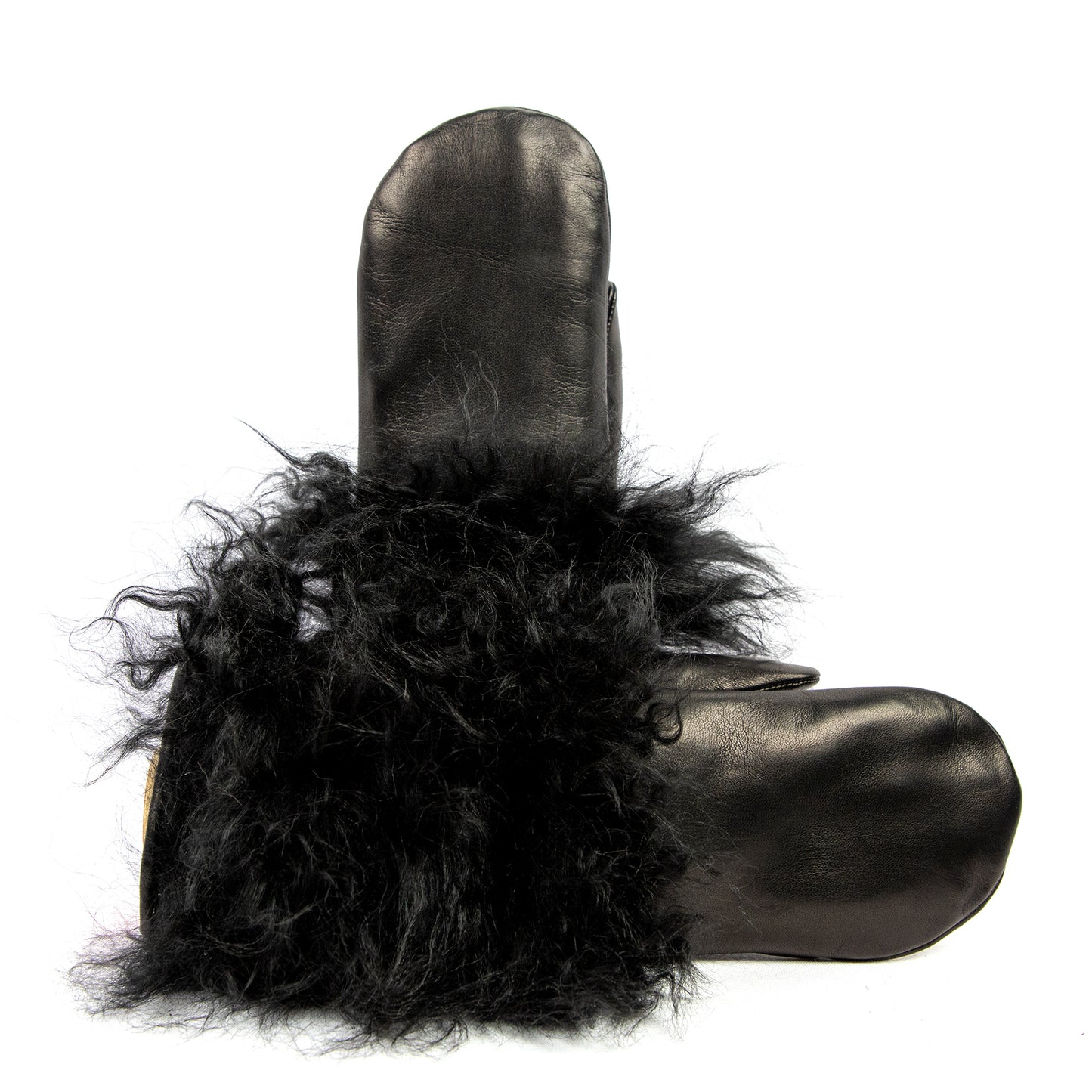 Woman's nappa mitten  gloves with mongolia fur