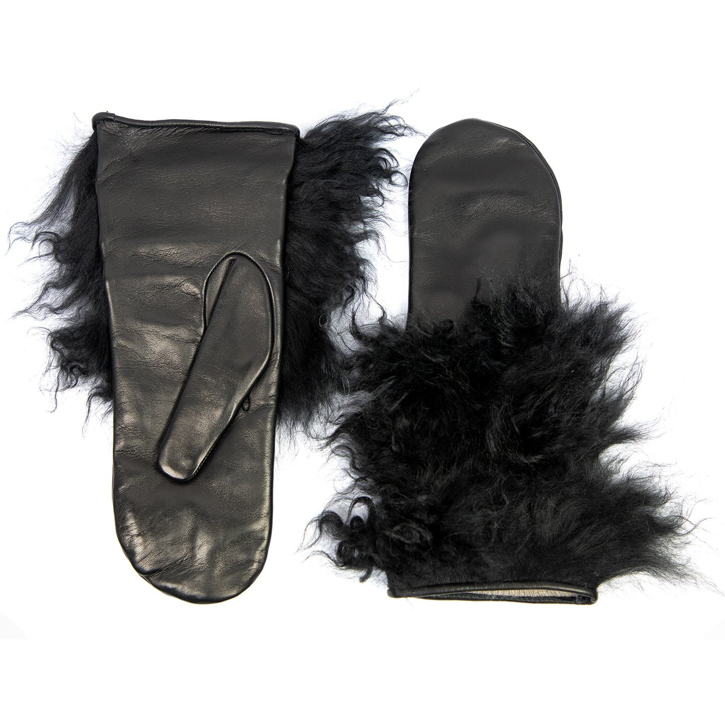 Woman's nappa mitten  gloves with mongolia fur