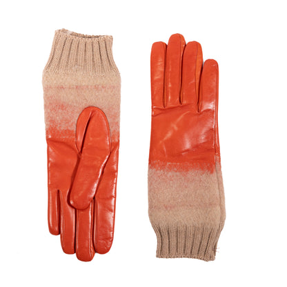 Ladies' nappa leather gloves featuring a vibrant orange hue and soft wool blend, showcasing elegant Italian craftsmanship.