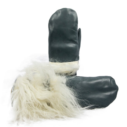 Woman's nappa mitten  gloves with mongolia fur