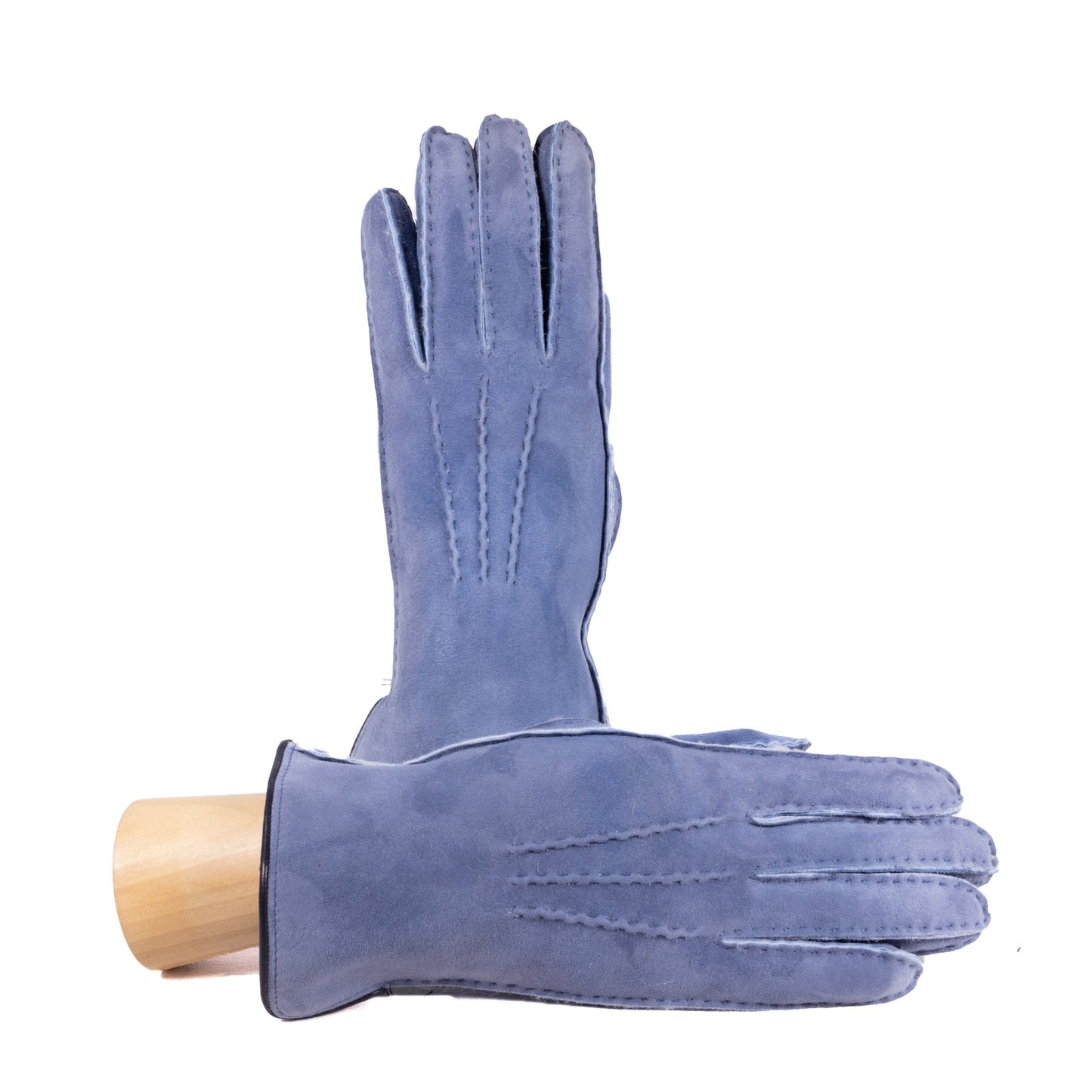 Men's curly lambskin gloves with leather piped edge and side opening