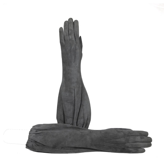 Ladies' mid-length suede leather gloves, silk lined