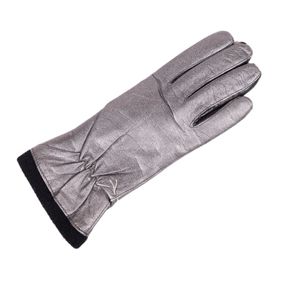 Ladies' metallic leather gloves featuring a soft wool lining, showcasing elegant design and Italian craftsmanship.