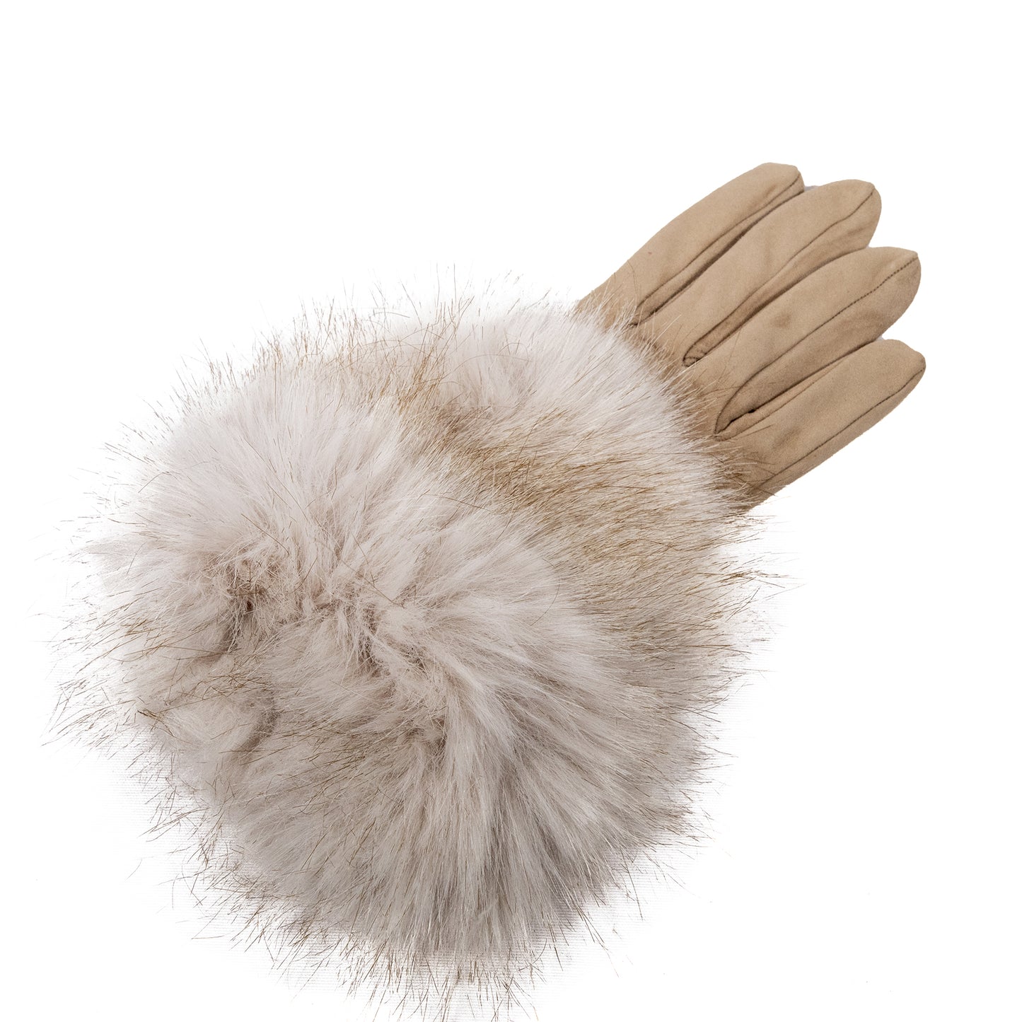 Women'suede leather gloves with large ecofur panel on top