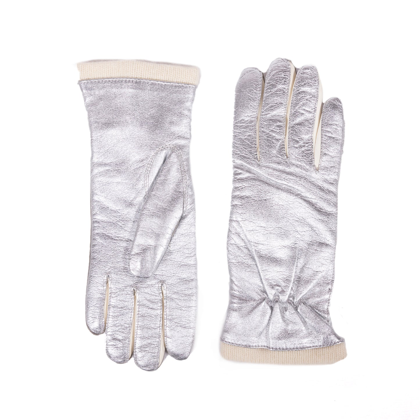 Guanti da donna in pelle metallizzata con fodera in lana