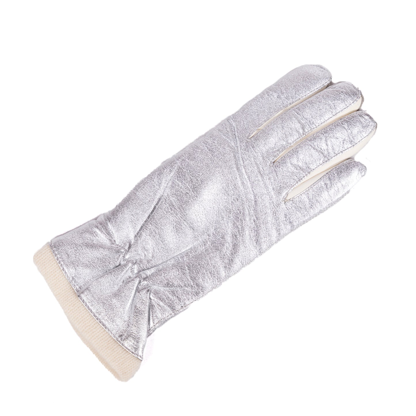 Guanti da donna in pelle metallizzata con fodera in lana