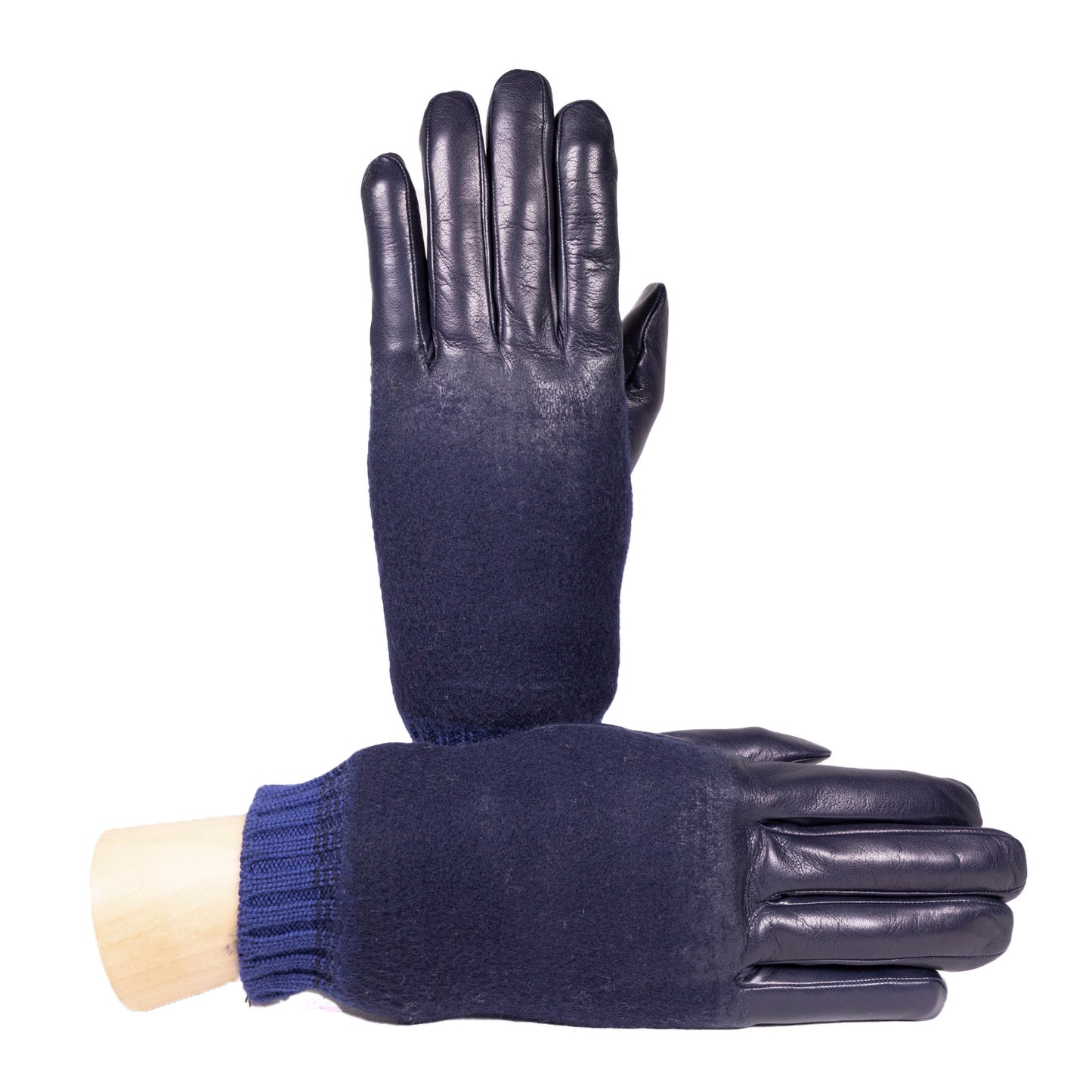 Men's navy nappa leather and wool gloves, showcasing a blend of elegance and warmth in a luxurious design.