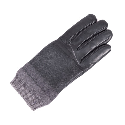 Men's black nappa leather and wool gloves, blending warmth and elegance with a stylish ribbed cuff for a refined look.