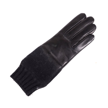 Black nappa leather gloves featuring a cozy wool cuff, blending elegance with warmth for a luxurious winter accessory.
