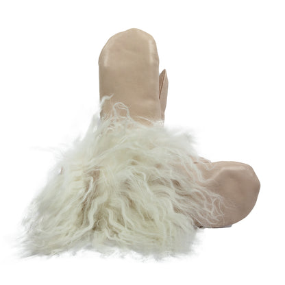 Woman's nappa mitten  gloves with mongolia fur