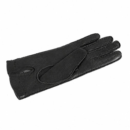Women's peccary leather gloves entirely hand-sewn - Black 1