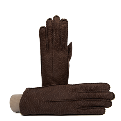 Woman's brown carpincho gloves entirely hand-sewn cashmere lined