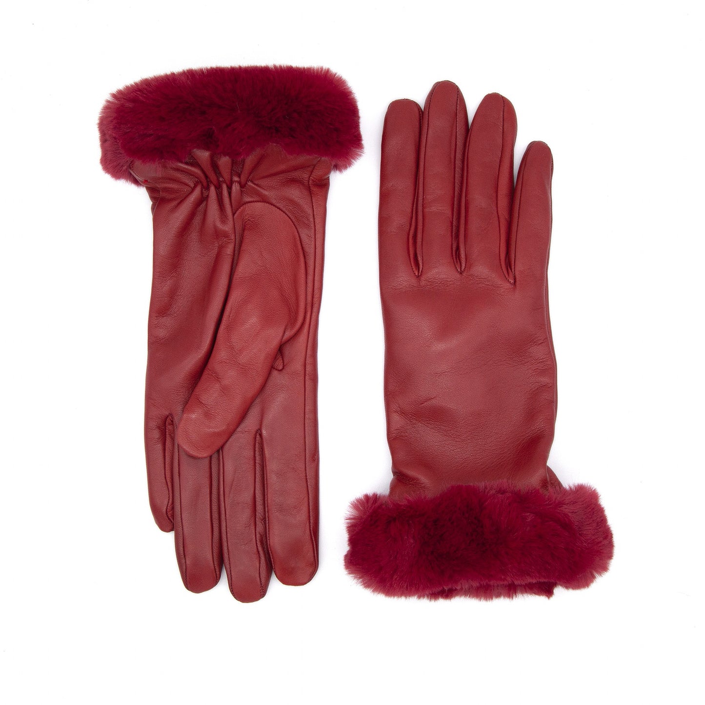 Women's red nappa leather gloves with faux fur