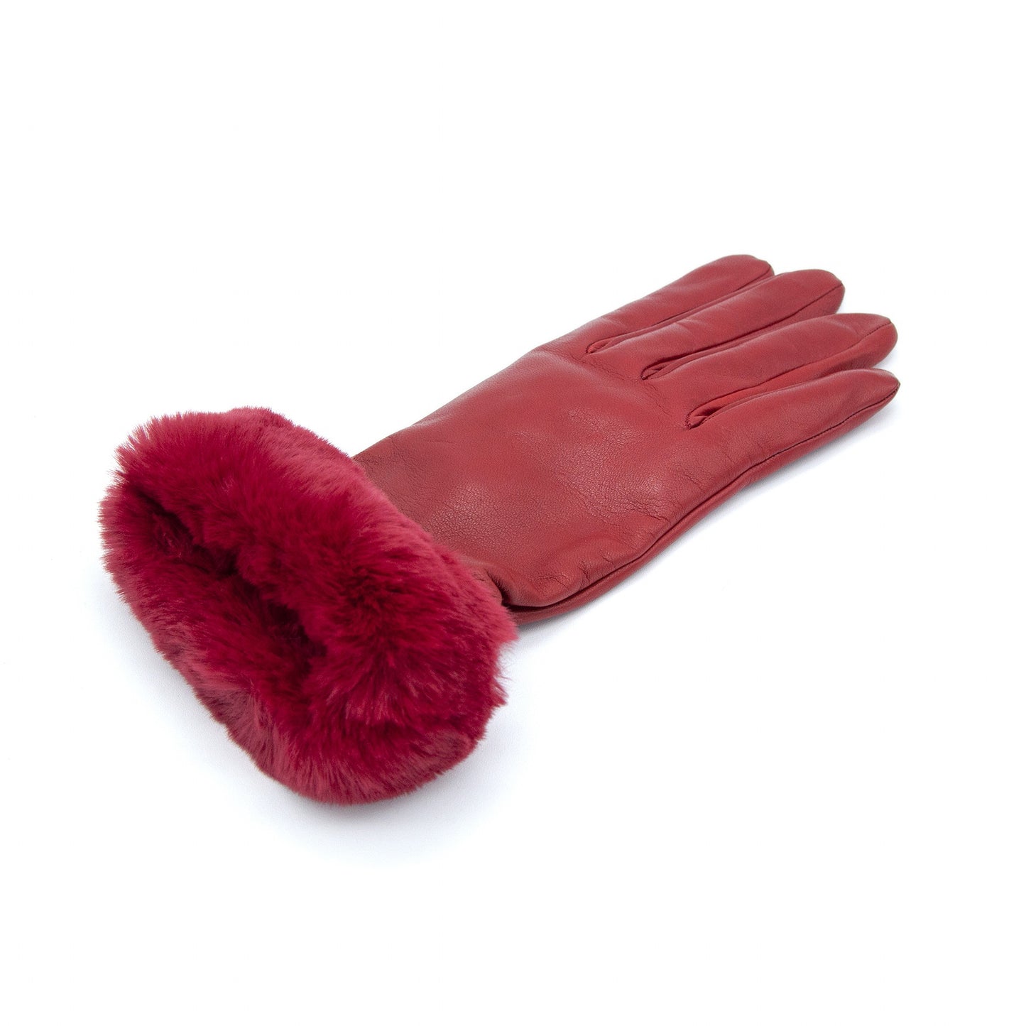 Women's red nappa leather gloves with faux fur