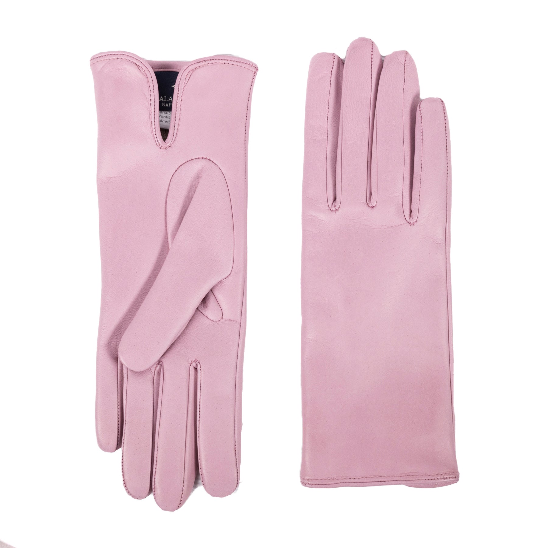 Women's basic soft nappa leather gloves with palm opening and cashmere lining - Grey/Pink 2