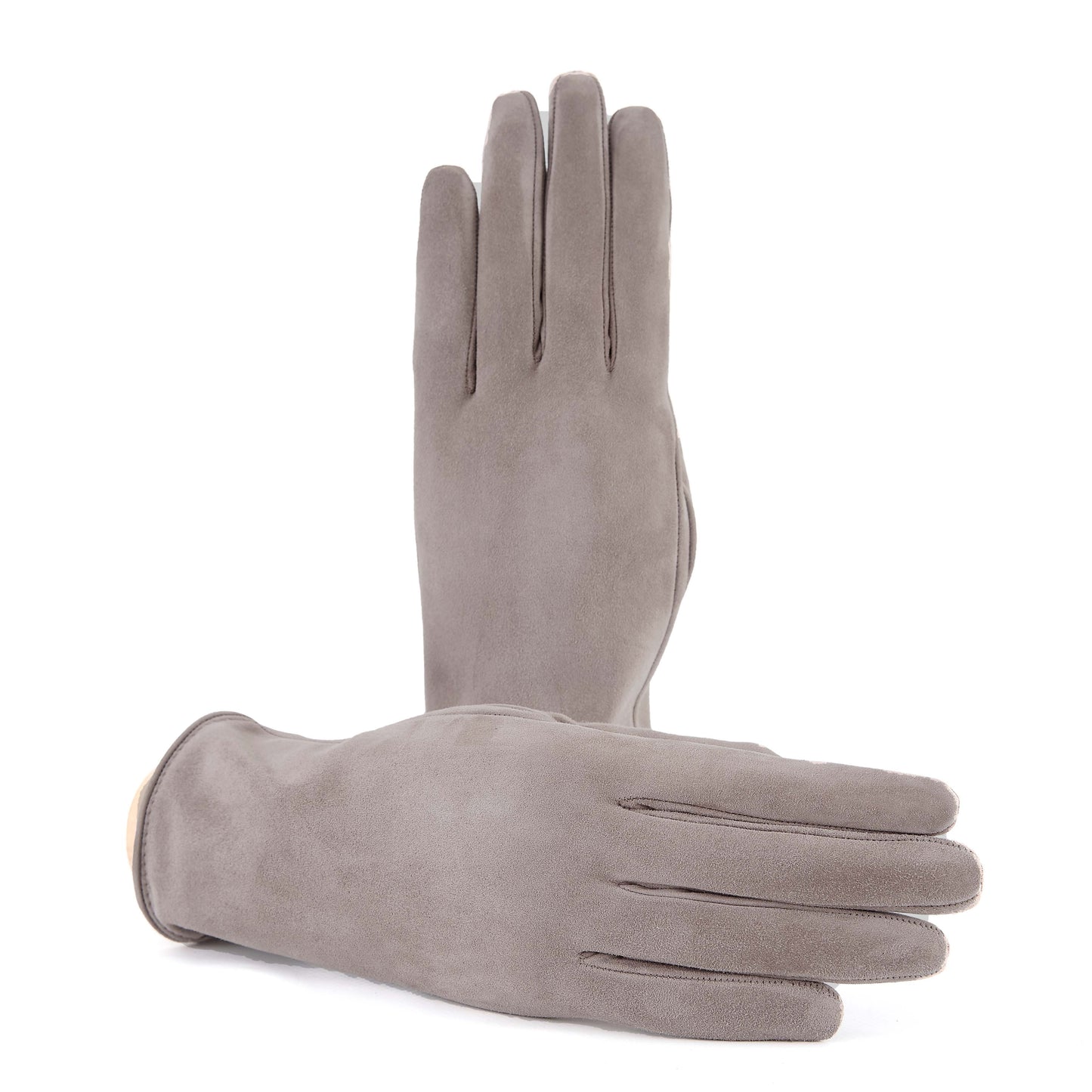 Guanti da donna classici in pelle suede colore tabacco con apertura sottomano e foderati cashmere