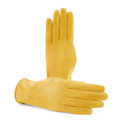 Guanti da donna classici in pelle suede colore tabacco con apertura sottomano e foderati cashmere