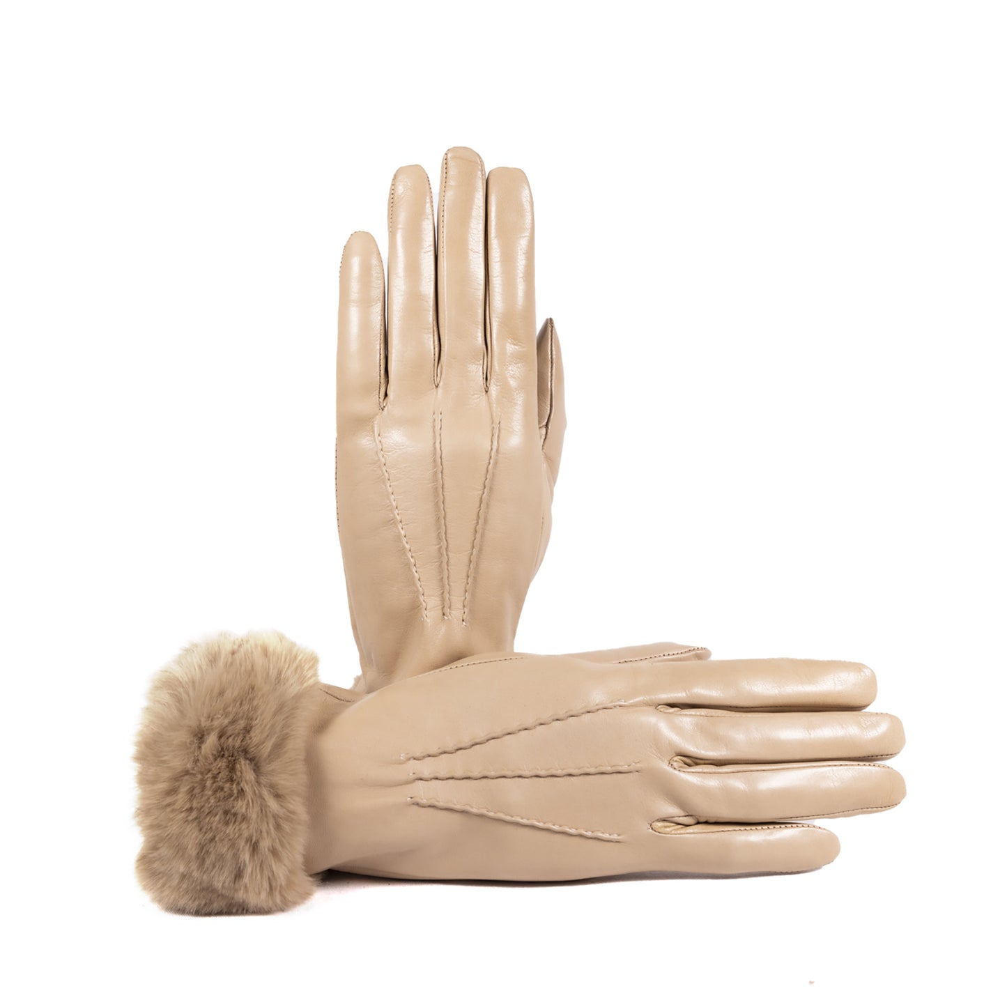Ladies' nappa leather gloves with faux fur cuff, cashmere blend lining
