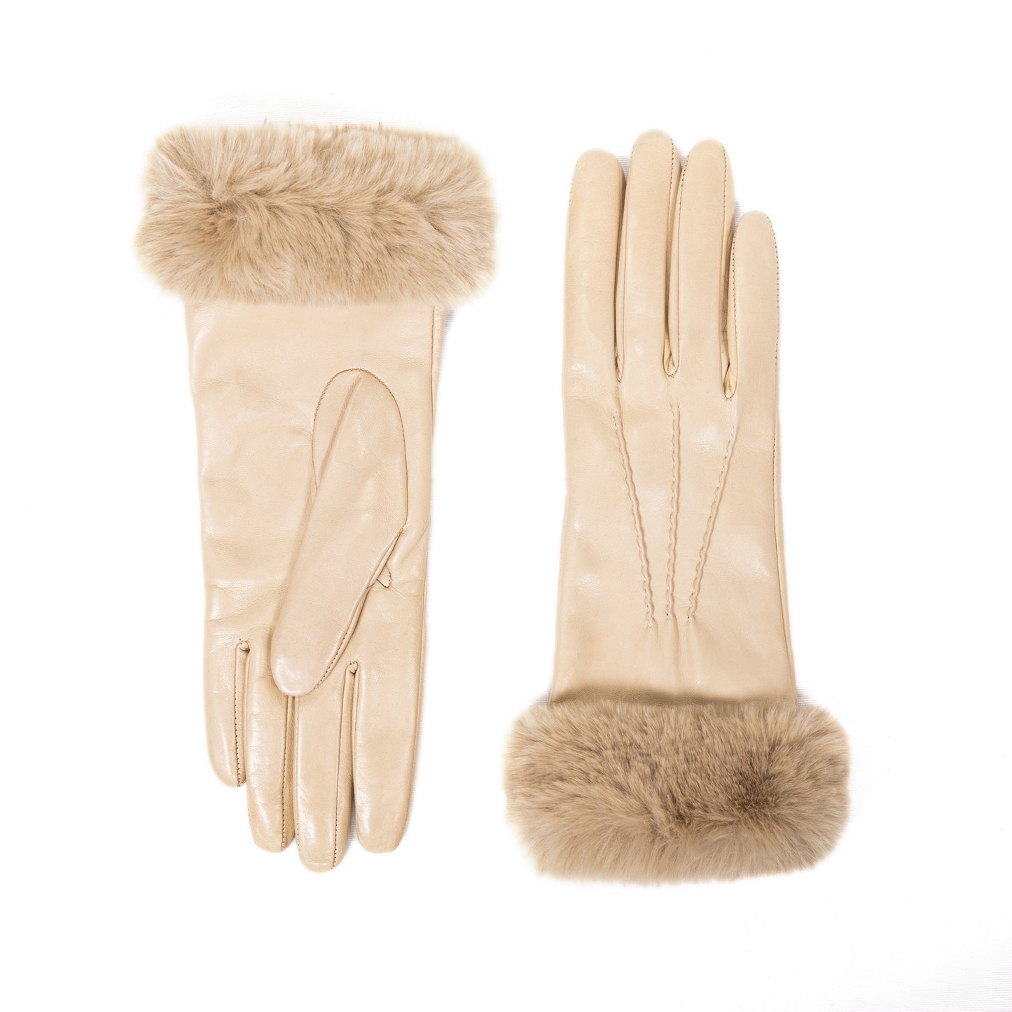 Ladies' nappa leather gloves with faux fur cuff, cashmere blend lining