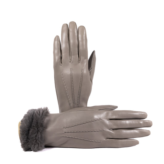 Ladies' nappa leather gloves with faux fur cuff, cashmere blend lining