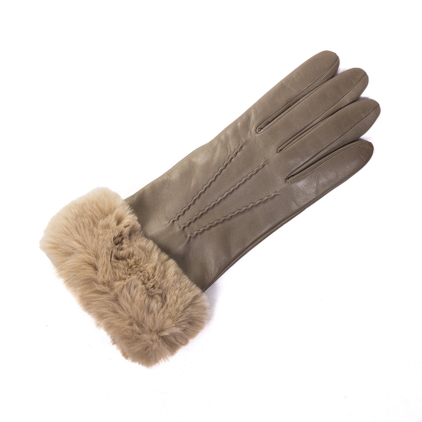 Ladies' nappa leather gloves with faux fur cuff, cashmere blend lining