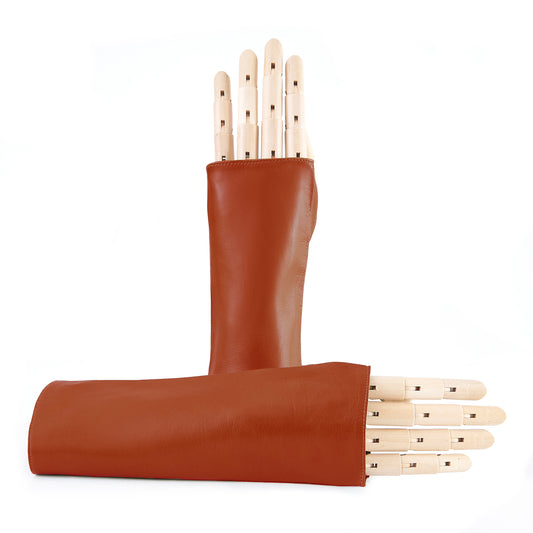 Women's fingerless soft brick nappa leather gloves unlined