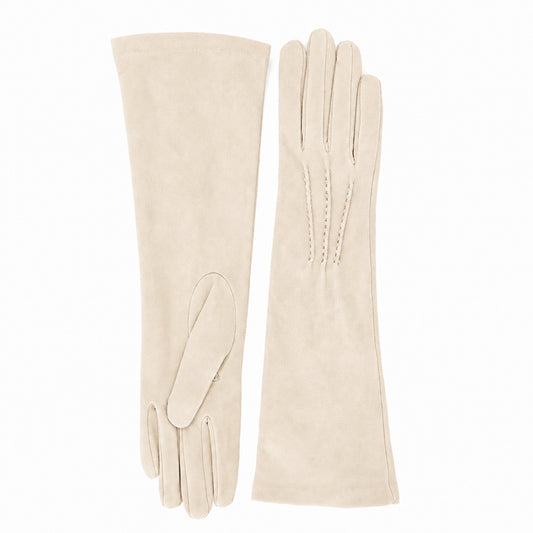Women’s mid length soft suede leather gloves with silk  lining