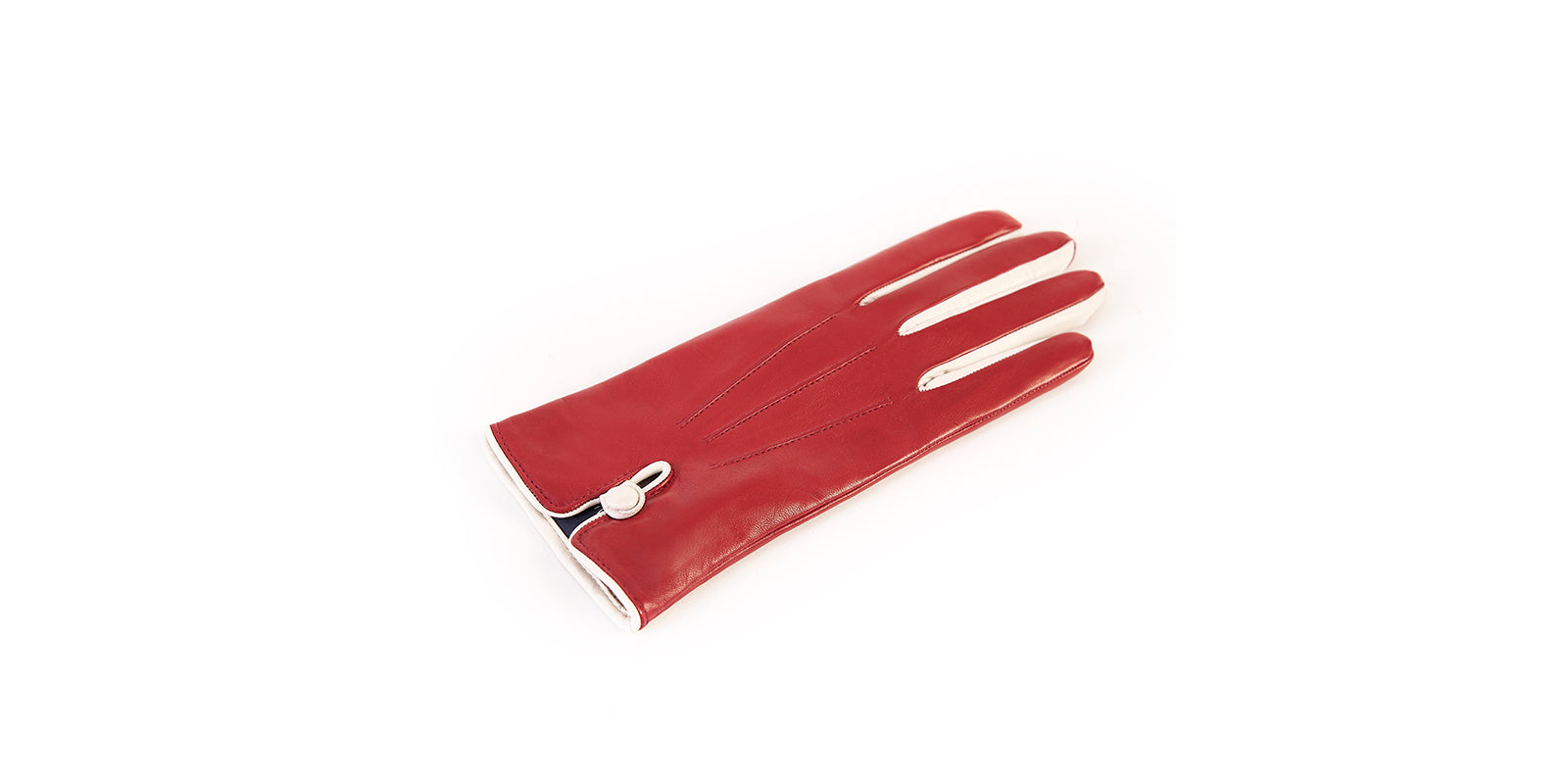Women's red nappa leather gloves featuring elegant button detail and a soft cashmere lining for luxurious comfort.