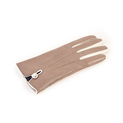 Damen-Nappa-Leder in Taupe Handschuhe mit Knopf und Kaschmirfutter – Gala Gloves