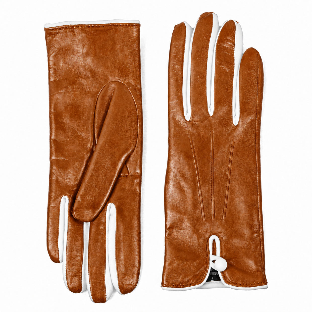 Women's bicolor nappa leather gloves with silk lining - Camel/White 2