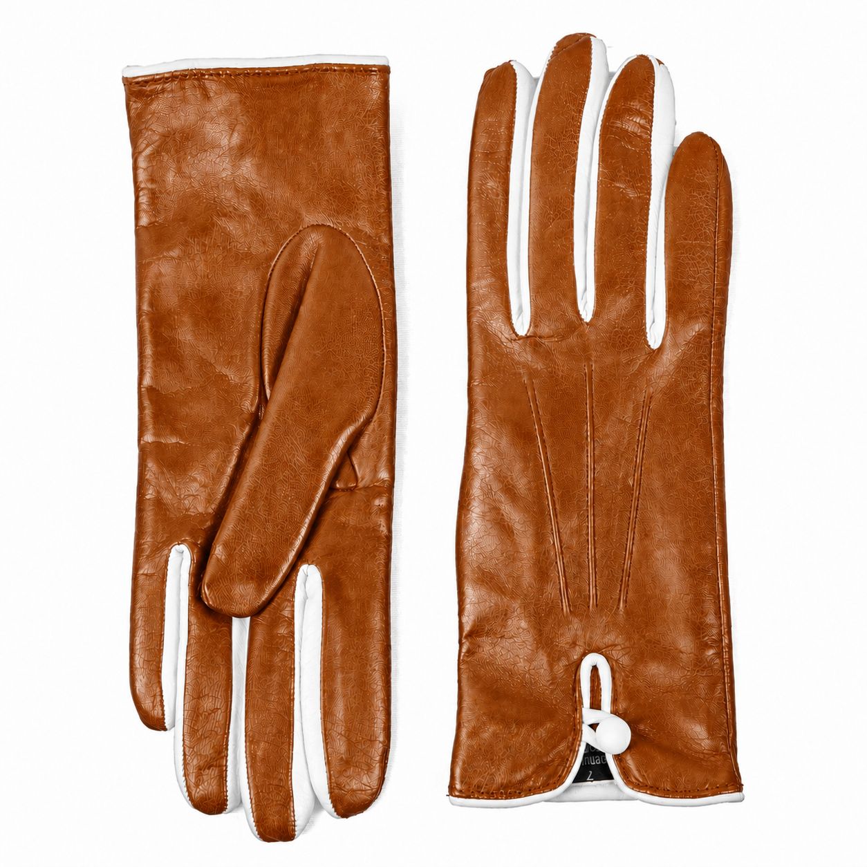 Women's bicolor nappa leather gloves with silk lining - Camel/White 2