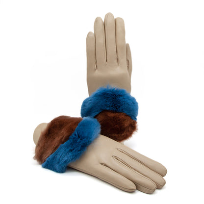 Ladies' nappa leather gloves with bicolor real fur panel top, cashmere lined