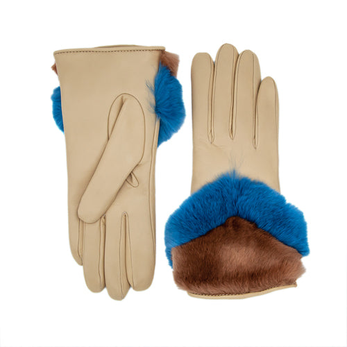 Ladies' nappa leather gloves with bicolor real fur panel top, cashmere lined