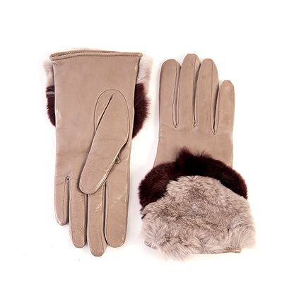 Ladies' nappa leather gloves with bicolor real fur panel top, cashmere lined