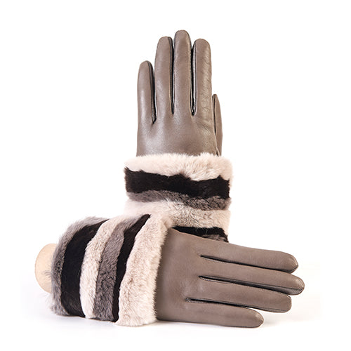 Ladies' nappa leather gloves with stripe rex panel top, cashmere lining