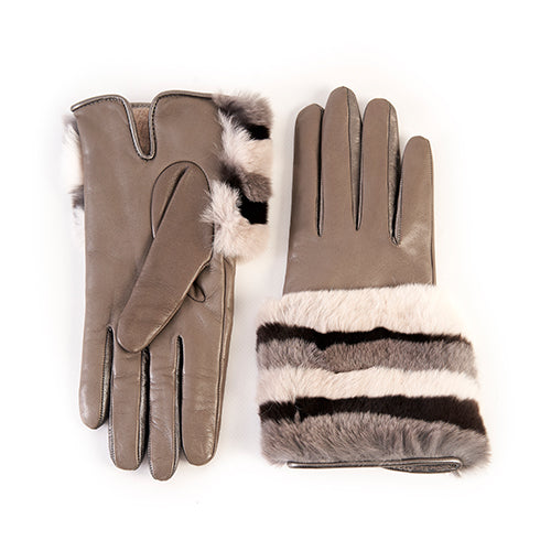 Ladies' nappa leather gloves with stripe rex panel top, cashmere lining