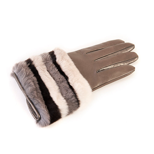 Ladies' nappa leather gloves with stripe rex panel top, cashmere lining