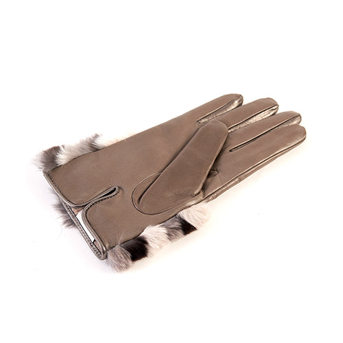 Ladies' nappa leather gloves with stripe rex panel top, cashmere lining