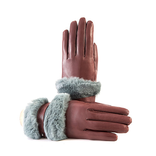 Ladies' nappa leather gloves with large natural fur cuff and strap, cashmere lining