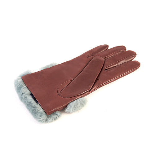 Ladies' nappa leather gloves with large natural fur cuff and strap, cashmere lining