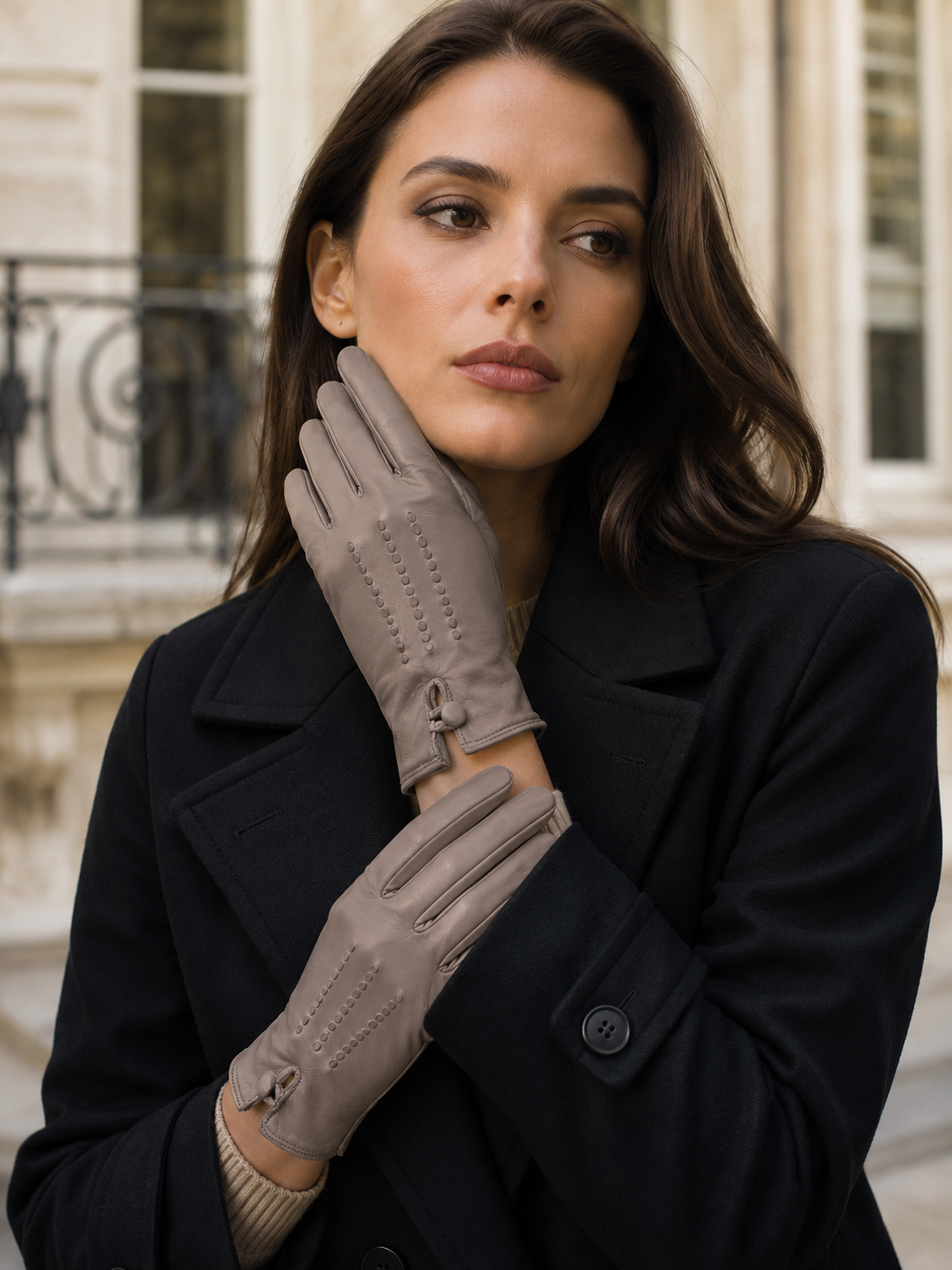 Women's silk lined gloves nappa gloves - Tortora 4