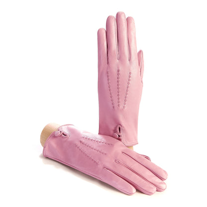 Women's silk lined gloves in soft real leather of color rose