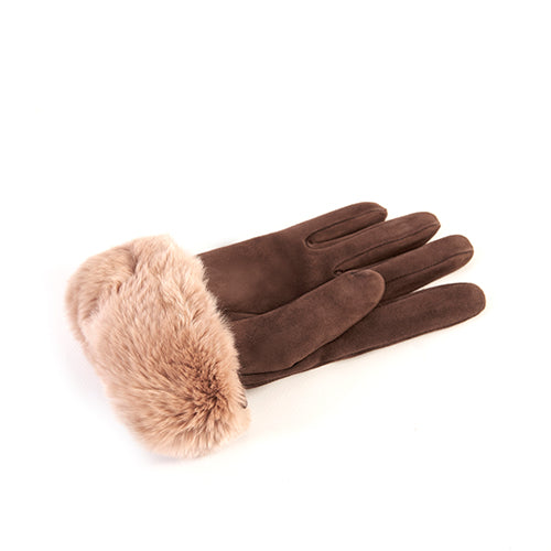 Ladies' suede gloves with natural rabbit fur cuff , bow details