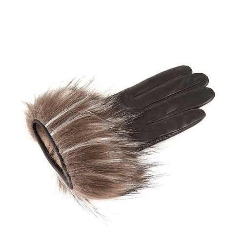 Ladies short nappa gloves with eco fur, cashmere lining