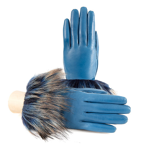 Ladies short nappa gloves with eco fur, cashmere lining